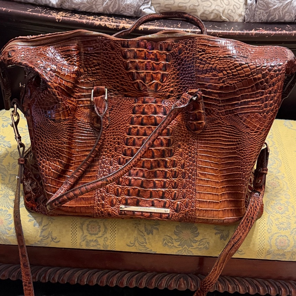 Brahmin Cognac Embossed Croc Leather Tote